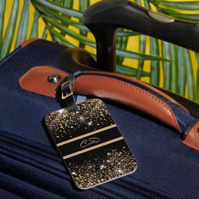 Étiquette À Bagage Initiales en or noir parties scintillant monogramm (Insitu Rectoal 1)