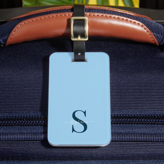 Étiquette À Bagage Initiales et nom du monogramme bleu clair mou (Insitu Rectoal 2)