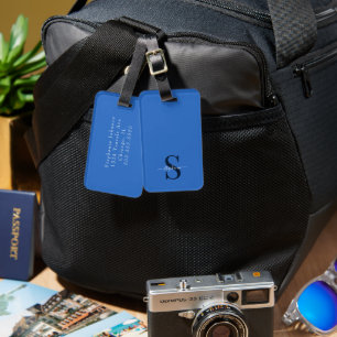 Étiquette À Bagage Initiales et nom du monogramme bleu mou