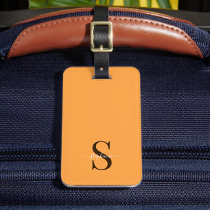Étiquette À Bagage Initiales et nom du monogramme jaune pâle