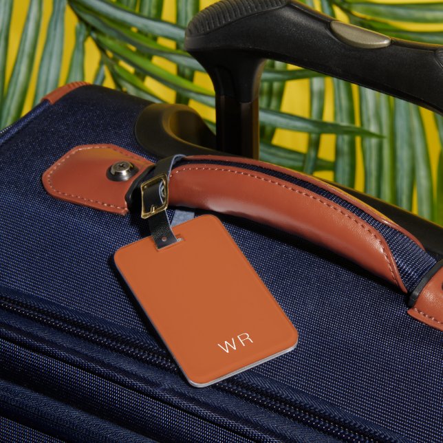 Étiquette À Bagage Initiales Masculines simples Orange moderne Brown (Insitu Rectoal 1)