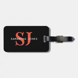 Étiquette À Bagage Initiales minimes en gras oranges noir