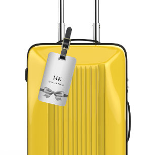 Étiquette À Bagage Initiales monogramme arc en argent élégant