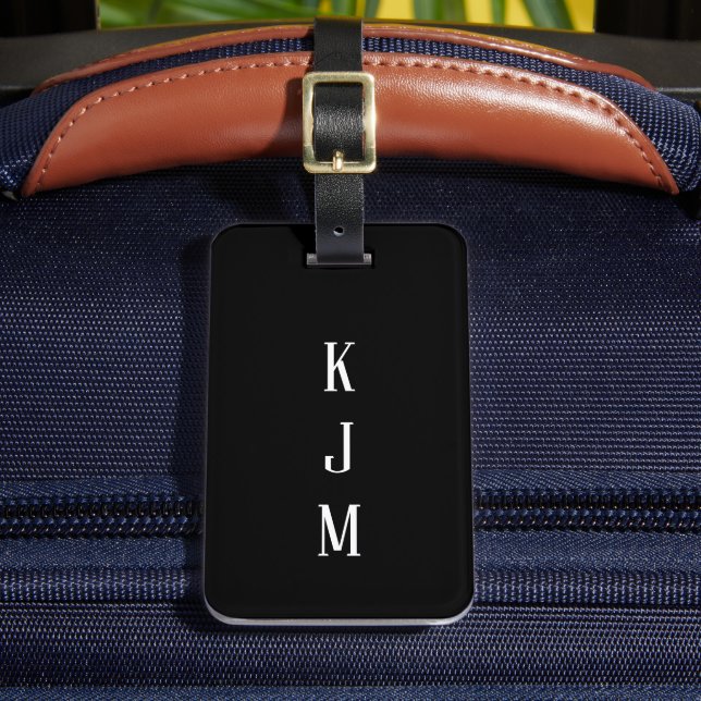 Étiquette À Bagage Initiales Monogramme Noir Blanc Nom Cadeau Favori (Insitu Rectoal 2)