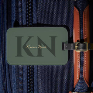 Étiquette À Bagage Initiales Monogrammes modernes Vert foncé Professi