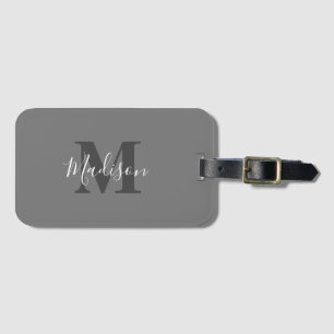 Étiquette À Bagage Initiales Monogrammes Nom personnalisé Gris Blanc 