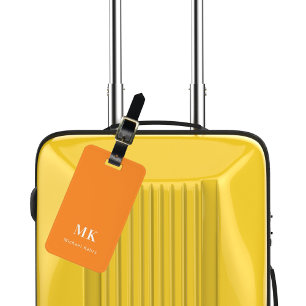 Étiquette À Bagage Initiales orange blanc monogramme