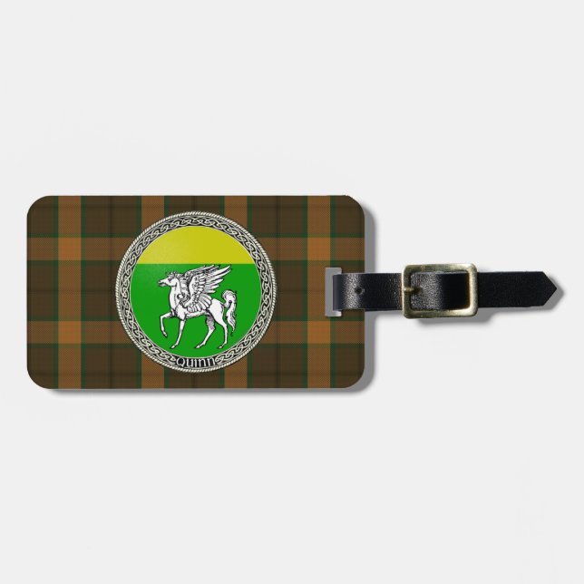 Étiquette À Bagage Insigne de famille de Quinn avec le tartan (Devant horizontal)