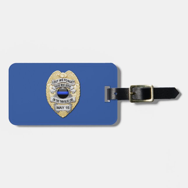 Étiquette À Bagage Insigne de ligne bleue mince avec bouton sur l'env (Devant horizontal)