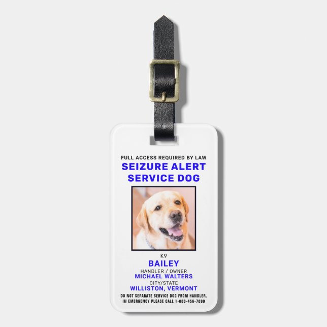 Étiquette À Bagage Insigne d'identité photo du chien du Service d'ale (Devant Vertical)