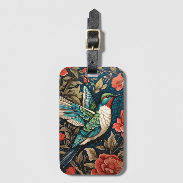 Étiquette À Bagage Inspiré par l'élégant colibri William Morris volan (Devant Vertical)