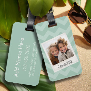 Étiquette À Bagage Instagram Photo Retro frame Custom Text Mint Green