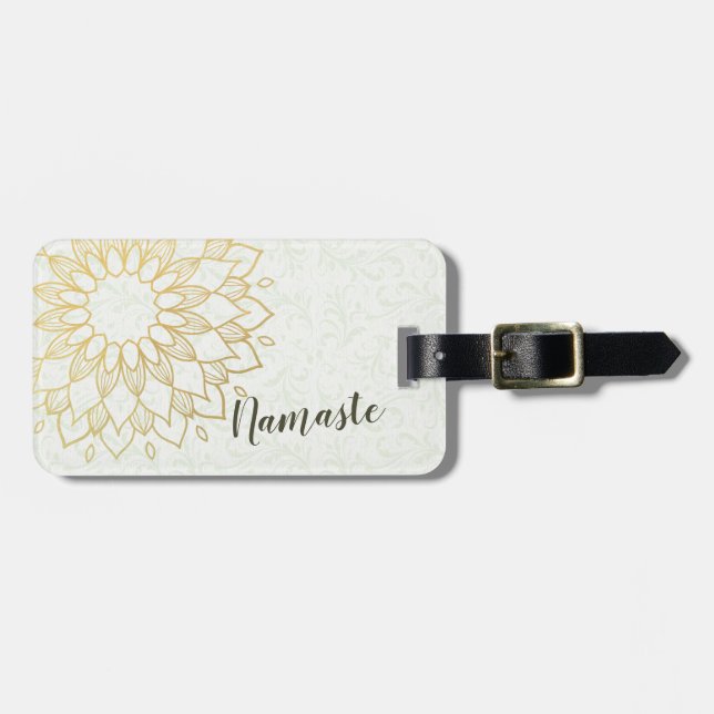 Étiquette À Bagage Instructeur de méditation Yoga Gold Mandala Fleurs (Devant horizontal)