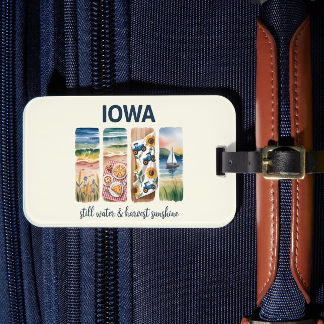 Étiquette À Bagage Iowa - Eau fixe et soleil de récolte (Insitu Rectoal 4)