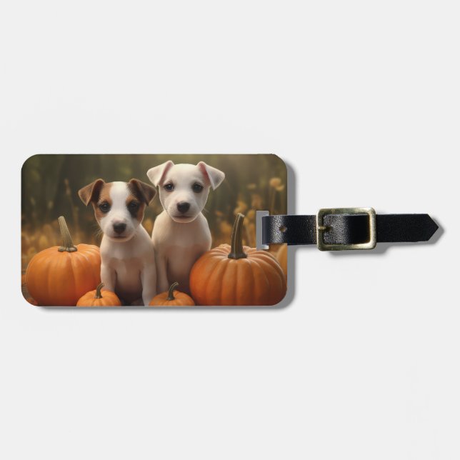Étiquette À Bagage Jack Russell Puppy Automne Citrouille de plaisir (Devant horizontal)