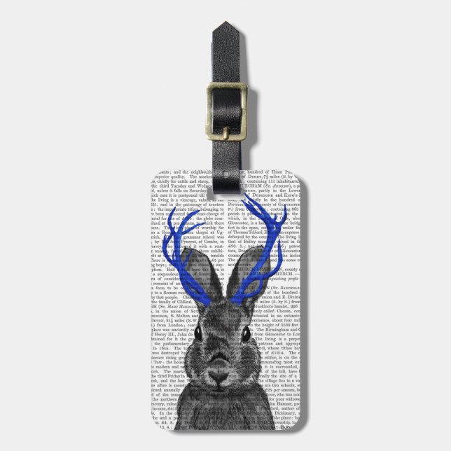 Étiquette À Bagage Jackalope avec Antlers Bleus (Devant Vertical)