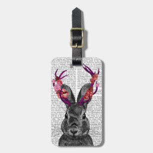 Étiquette À Bagage Jackalope avec Antlers roses
