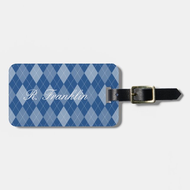 Étiquette À Bagage Jacquard bleu losange motif étiquette de voyage (Devant horizontal)