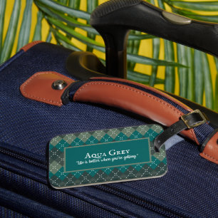 Étiquette À Bagage Jacquard gris et turquoise foncé