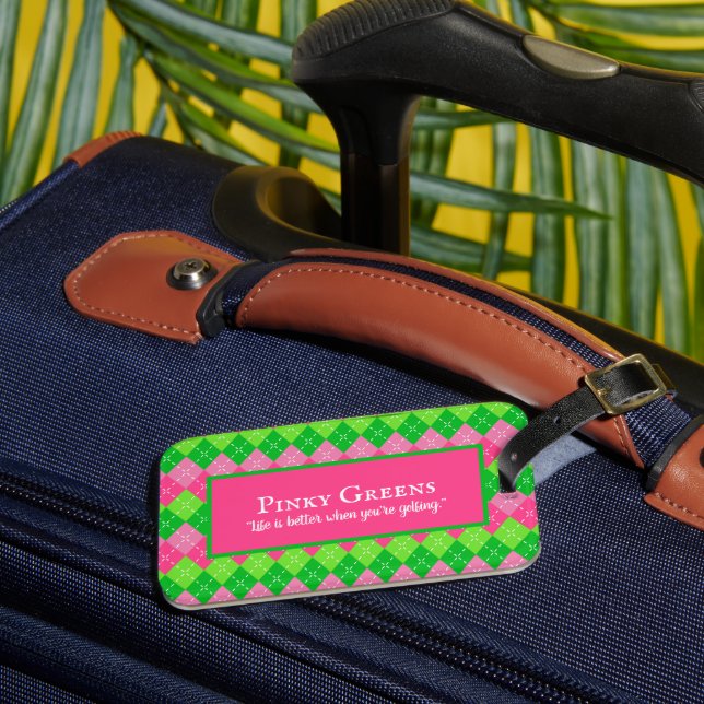 Étiquette À Bagage Jacquard rose et vert blanc Stitch Preppy Golf (Insitu Rectoal 3)