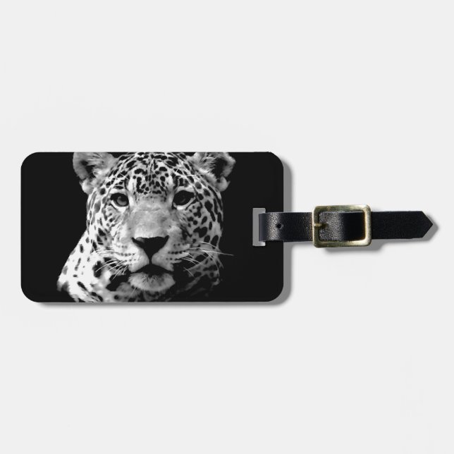 Étiquette À Bagage Jaguar noir et blanc (Devant horizontal)