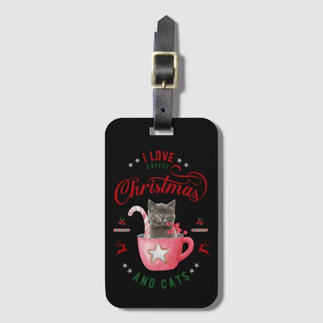 Étiquette À Bagage J'aime Café Noël et Chats Joyeux Salutations (Devant Vertical)