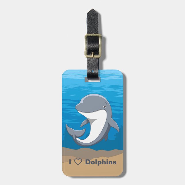 Étiquette À Bagage J'aime le Bottlenose mignon de dauphins (Devant Vertical)