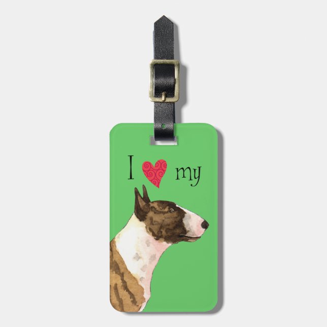 Étiquette À Bagage J'aime ma mini Bull Terrier (Devant Vertical)