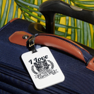 Étiquette À Bagage J'aime mon chien de troupeau design de gravure vin