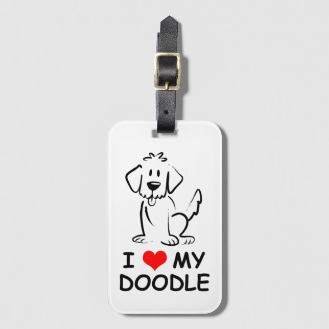 Étiquette À Bagage J'aime mon doodle (Devant Vertical)