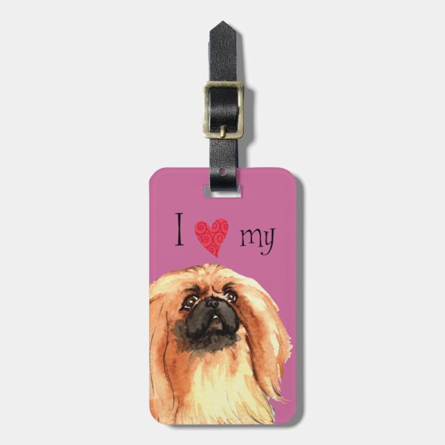 Étiquette À Bagage J'aime mon Pekingese (Devant Vertical)