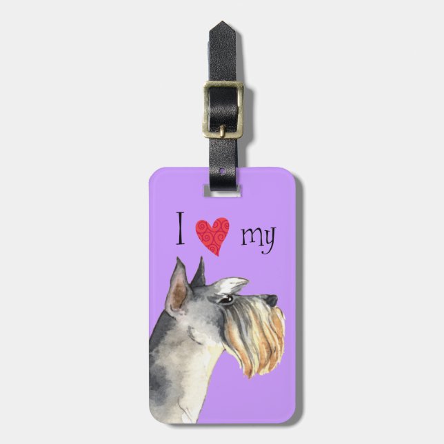 Étiquette À Bagage J'aime mon Schnauzer miniature (Devant Vertical)