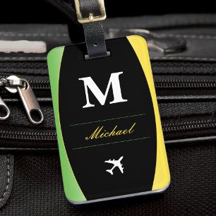 Étiquette À Bagage Jamaïque Couleurs Vert Or Caraïbes Nom Monogramme