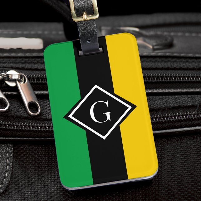 Étiquette À Bagage Jamaïque Green Black & Gold Jamaican Initial (jamaica colors monogram luggage tag)