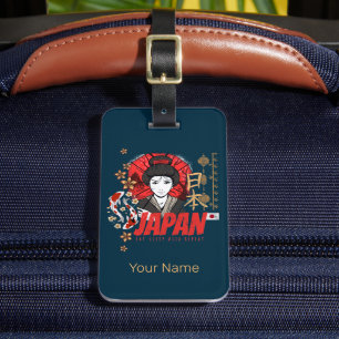 Étiquette À Bagage Japon Vintage Geisha avec drapeau Koi et Lotus Sou