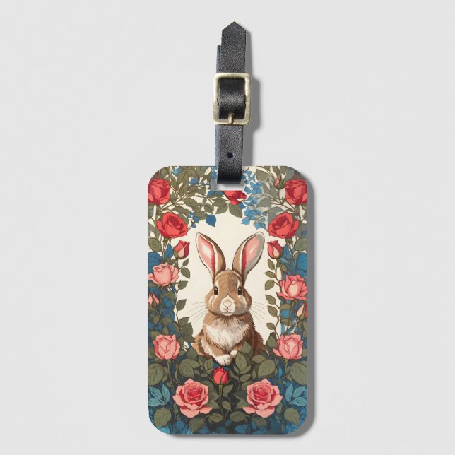 Étiquette À Bagage Jardin Rose Brown Bunny (Devant Vertical)