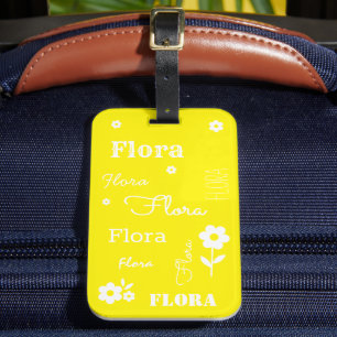 Étiquette À Bagage Jaune aux fleurs blanches, étiquette de bagage Cus