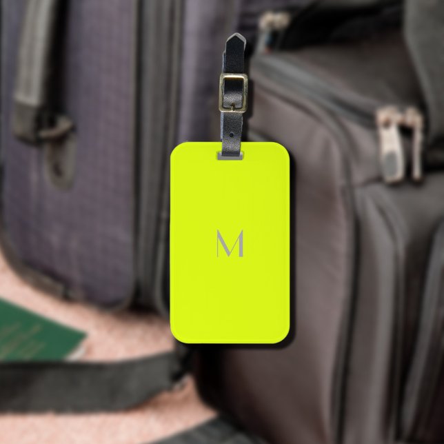 Étiquette À Bagage jaune fluorescent - ajouter monogramme (Créateur téléchargé)