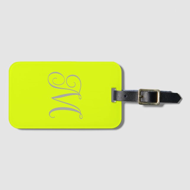 Étiquette À Bagage jaune fluorescent - élégant monogramme (Devant Horizontal)