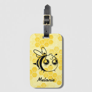 Étiquette À Bagage Jaune Pastel Personnalisé Abeille Mignonne en Nid 