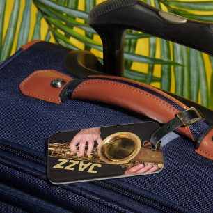 Étiquette À Bagage Jazzman Jouer Du Saxophone Or
