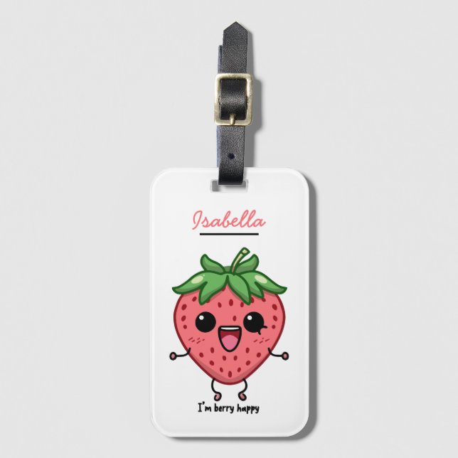 Étiquette À Bagage Je suis Berry Happy mignon saut de fraise kawaii (Devant Vertical)