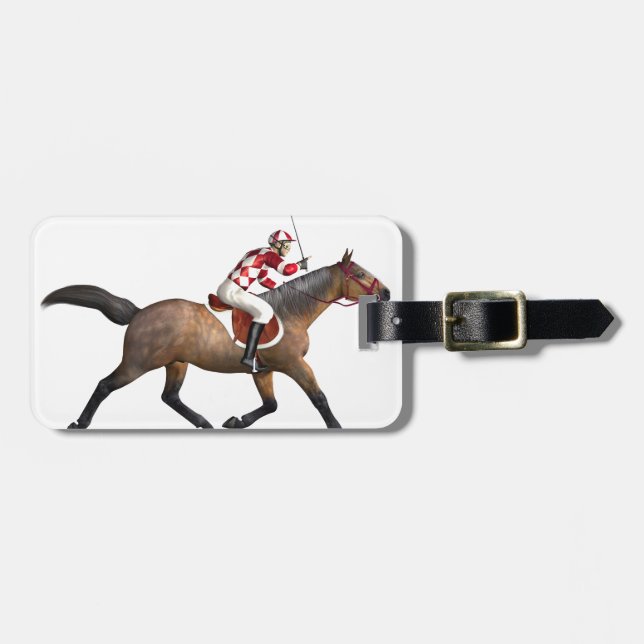 Étiquette À Bagage Jockey et cheval de course de chevaux (Devant horizontal)