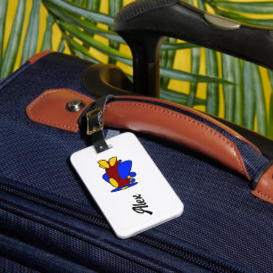 Étiquette À Bagage Joli avion de dessin animé rouge jaune bleu pour e