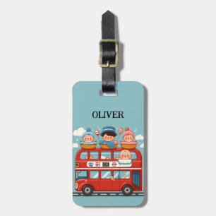 Étiquette À Bagage Joli bus à deux étages de Londres et bébés charman