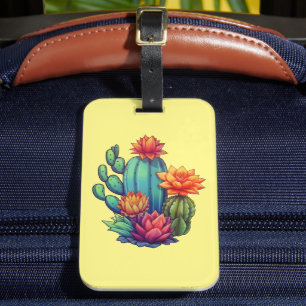 Étiquette À Bagage Joli cactus en fleurs