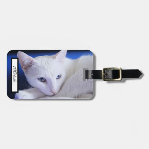 Étiquette À Bagage Joli Chat Blanc/Ajoutez la photo de votre animal