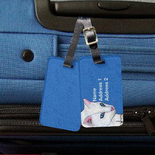 Étiquette À Bagage Joli chat blanc clair yeux bleu clair