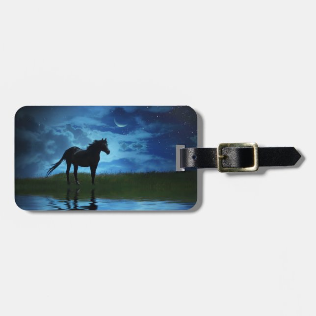 Étiquette À Bagage Joli cheval et lune (Devant horizontal)