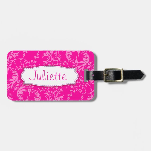 Étiquette À Bagage Joli damas fleur sauvage rose nommé étiquette de b (Devant horizontal)